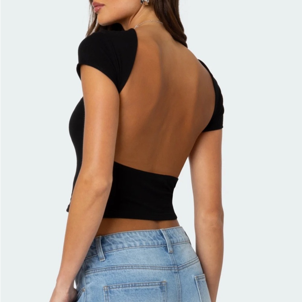 Edikted Black Open-Back Short Sleeve Top